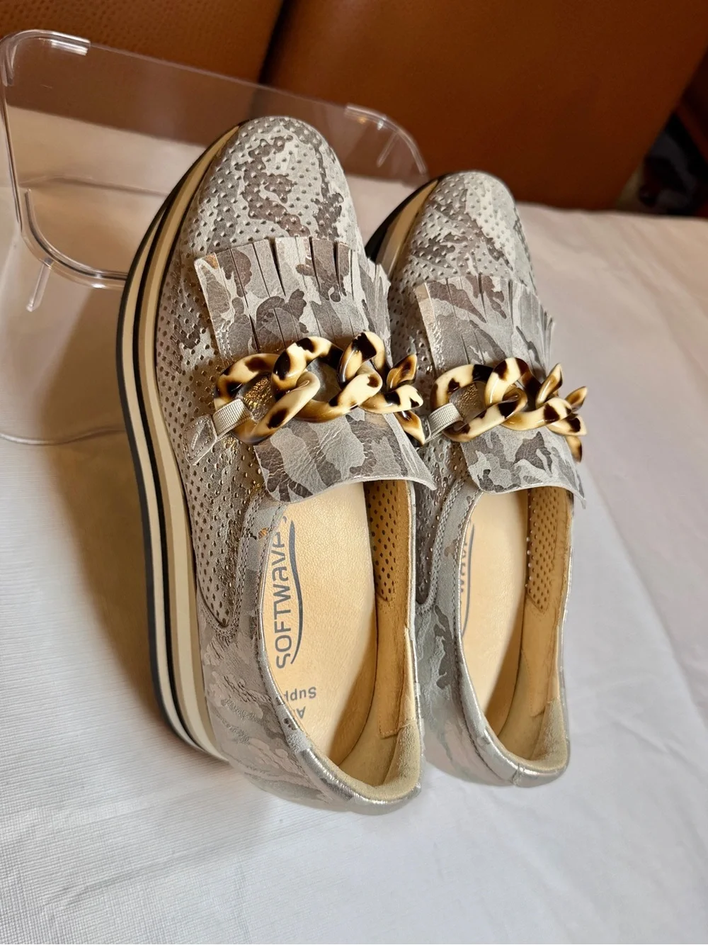 Softwaves Cadie Metallic Camo Platform Sneaker Loafer 38 US 7.5 8 NWOB